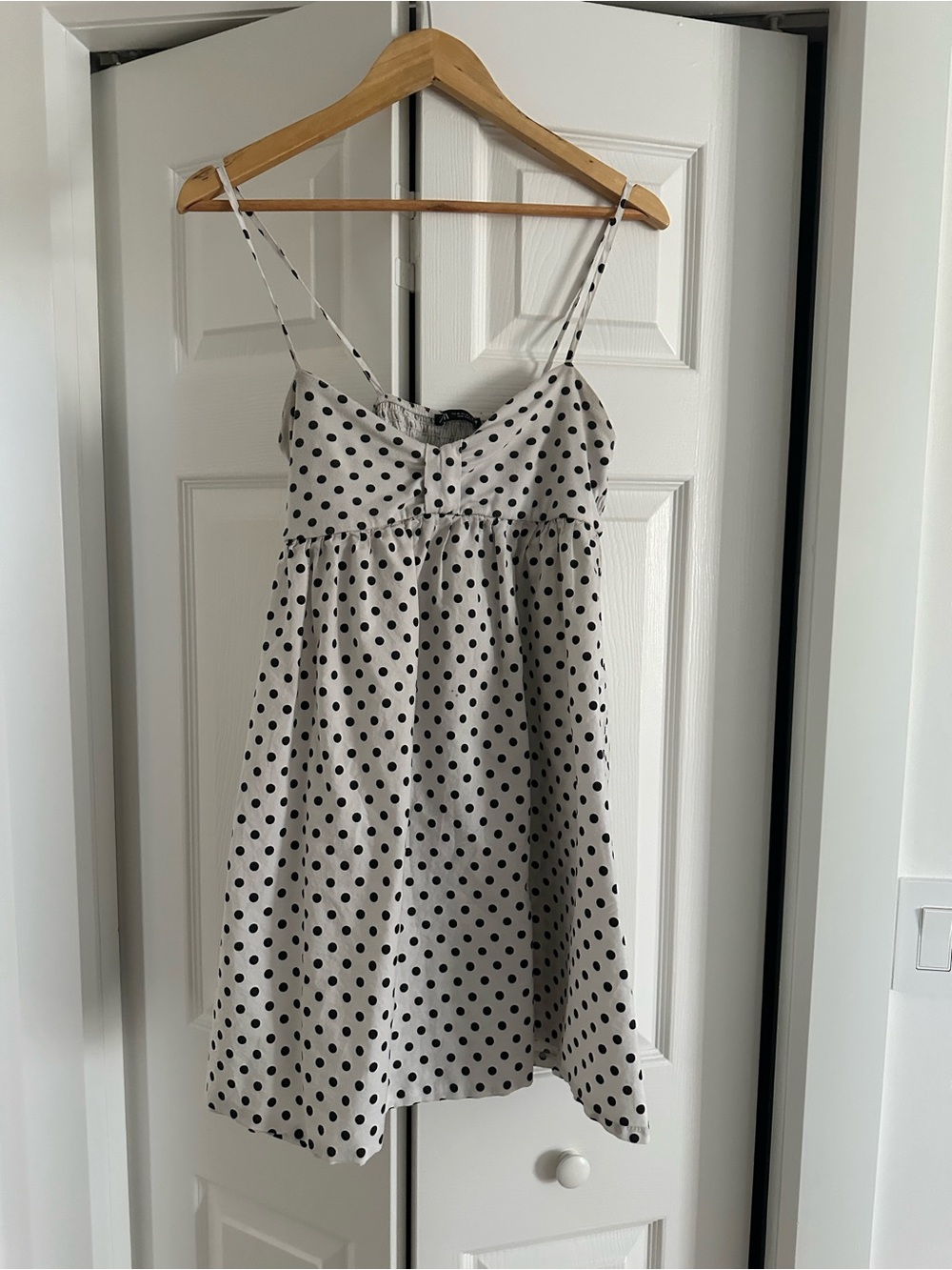 Zara White Mini Dress with Black Polka Dots